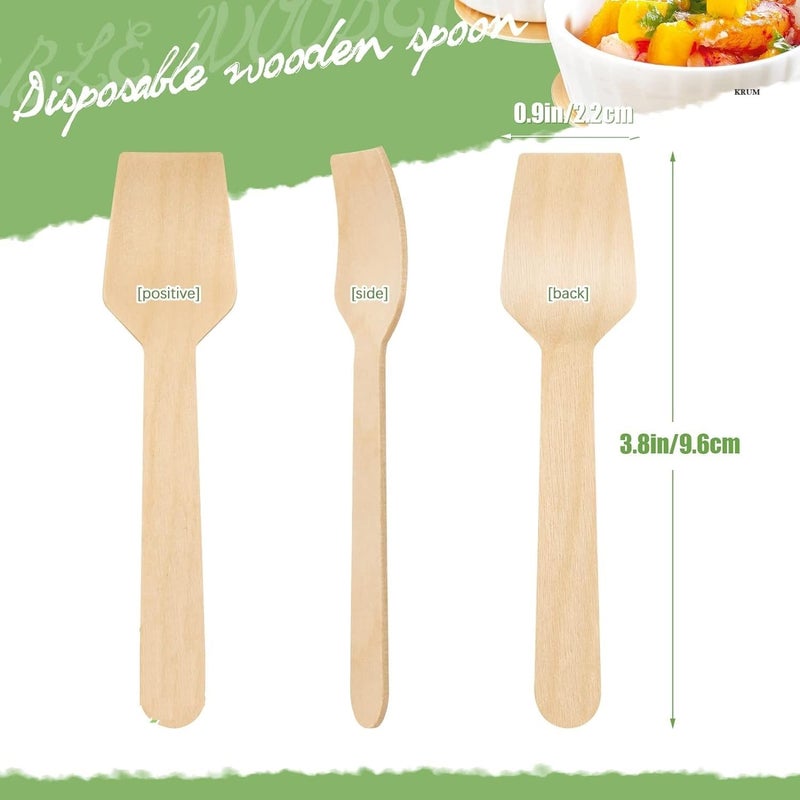 V4L 4 Inches Mini Ice Cream Wooden Spoons Wood Mini Taster Spoons Gelato Spoons Disposable for Crafts Ice Creams Sampling Tasting Pack of 200 - Image 2