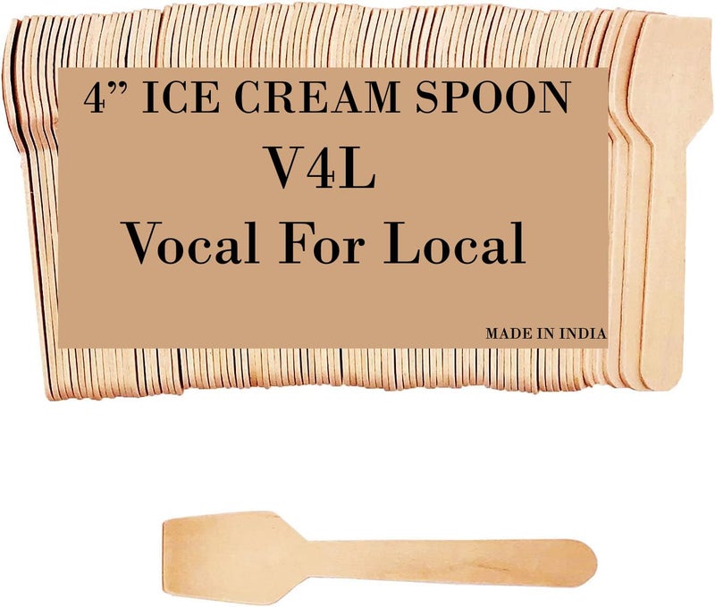V4L 4 Inches Mini Ice Cream Wooden Spoons Wood Mini Taster Spoons Gelato Spoons Disposable for Crafts Ice Creams Sampling Tasting Pack of 200 - Image 1