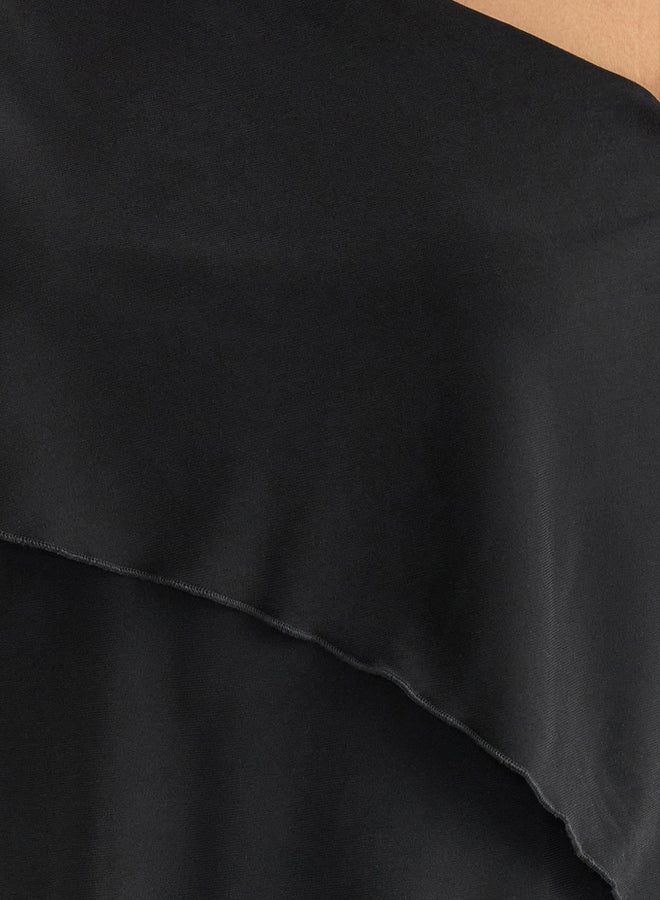trendyol Black Asymmetric Cape Collar Knitted Blouse TPRSS25BZ00025 - Image 4