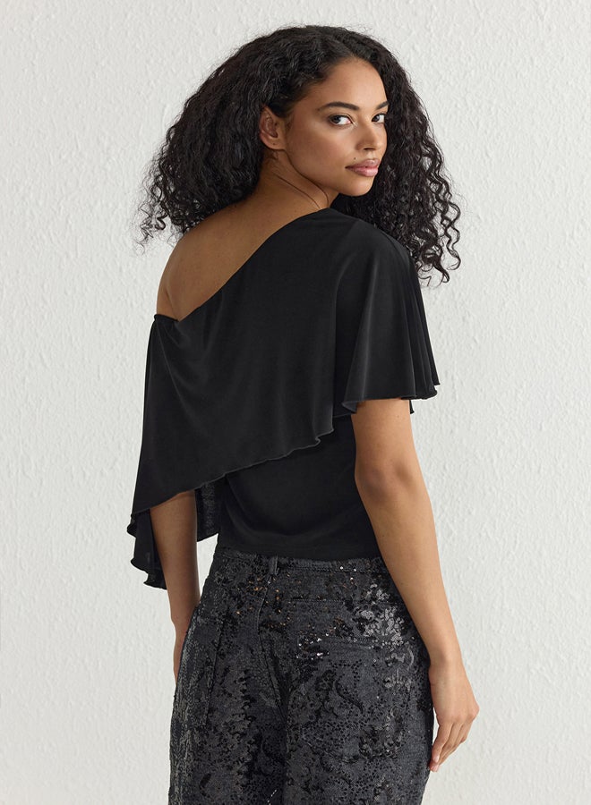 trendyol Black Asymmetric Cape Collar Knitted Blouse TPRSS25BZ00025 - Image 5