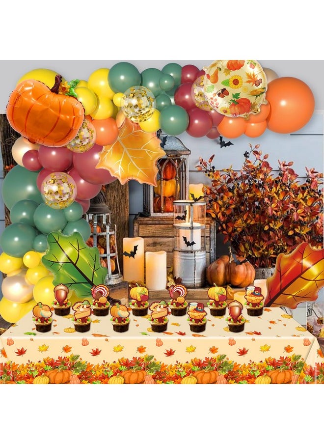Bluegogo 210Pcs Fall Balloons Garland Arch Kit, Fall Party Decorations Thanksgiving Party Decorations Maple Balloons Leaves Tablecloth for Friendsgiving Autumn Little Pumpkin Baby Shower Party Supplies  - Image 3