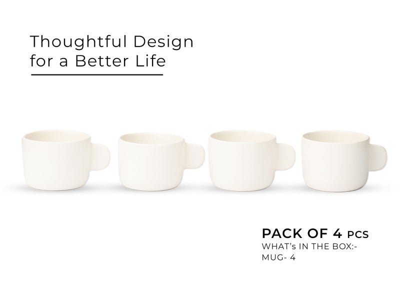 Bodhi House Eco Cozy Ceramic Tea Cup Set of 4 – 120 ml Each – White Color – Microwave & Dishwasher Safe Chai and Coffee Cups for Home, Office & Gifting - Image 3
