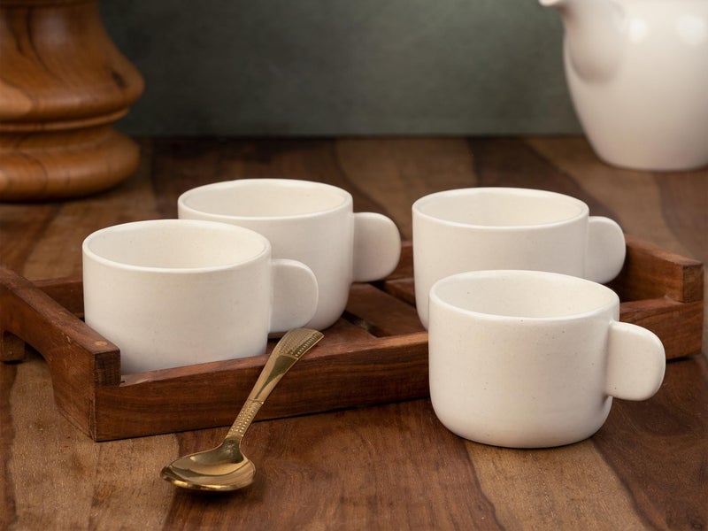 Bodhi House Eco Cozy Ceramic Tea Cup Set of 4 – 120 ml Each – White Color – Microwave & Dishwasher Safe Chai and Coffee Cups for Home, Office & Gifting - Image 1