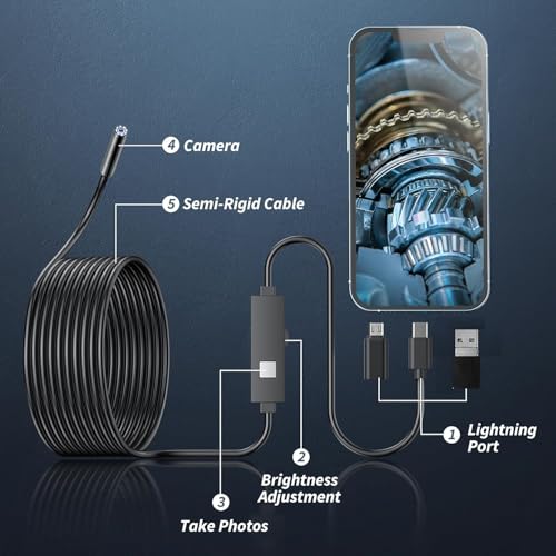 Clefairy Endoscope Inspection Camera with Light, USB Wireless Single Lens Borescope Snake Camera with LED Lights, 5.5mm IP67 Waterproof Semi Rigid Cable for Android, Tablet, PC (6.5FT) - Image 2