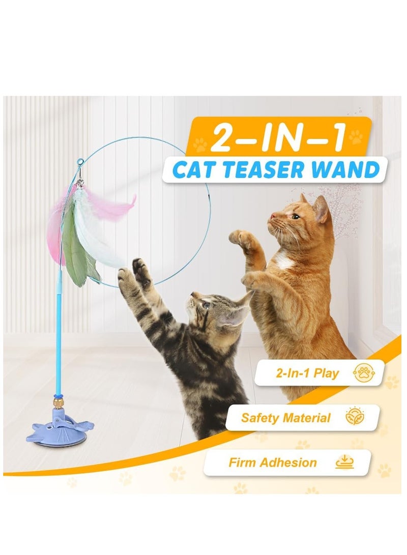 لوكسيرا العاب قطط عصا الريش – لعبة قطط تفاعلية أوتوماتيكية مزودة بكوب شفط، لعبة مطاردة رياضية للحيوانات الأليفة، مثالية للتسلية داخل المنزل وتخفيف ملل القطط، طقم هدية لألعاب القطط (أزرق) - Image 2