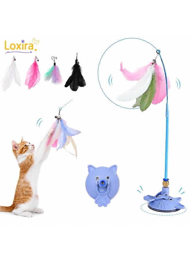 Cat toy feather stick,Cat Toys Automatic Interactive Cat Toys,Feather Toys With Suction Cups, Pet Chasing Sports Toys, Can Be Used As Indoor Boredom Cat Toys Also Cat Toys Gift Set (Blue)
