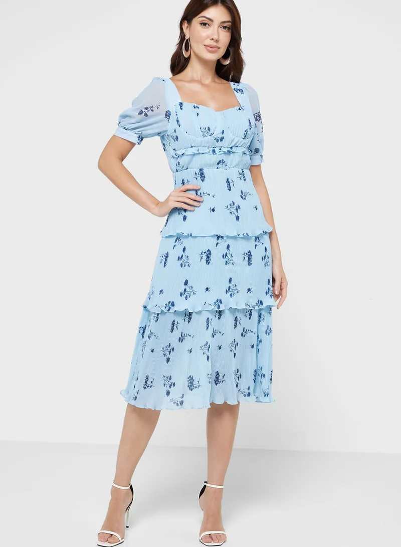 boohoo Floral Print Ruffle Dress