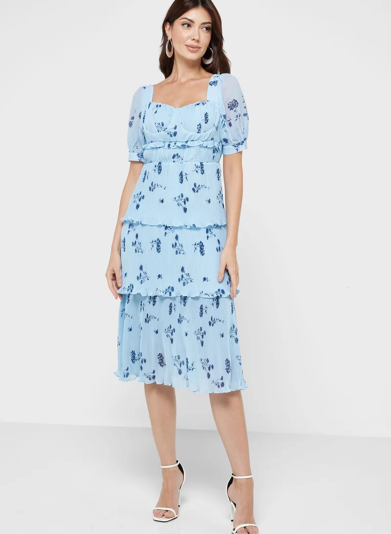 boohoo Floral Print Ruffle Dress