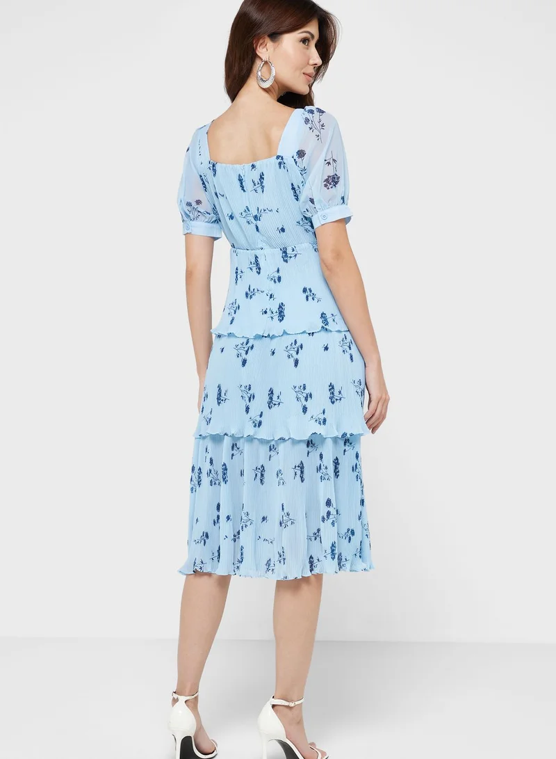 boohoo Floral Print Ruffle Dress