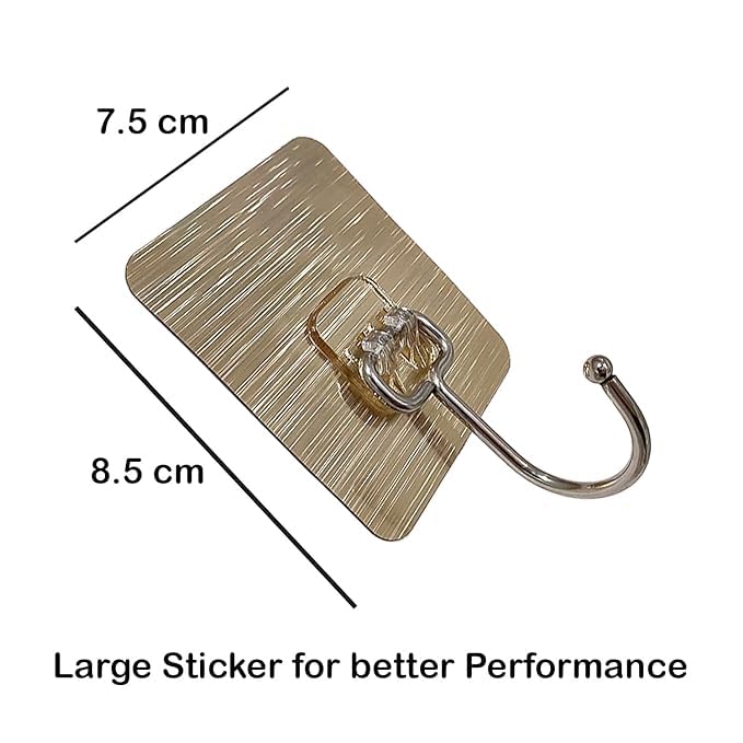 Printme Self Adhesive Wall Hooks Sticky Heavy Duty Utility Hook Reusable Wall Hangers for Home Kitchen Bathroom Bedroom Keys Bag Towels Golden Individual Pack of 5 - Image 5