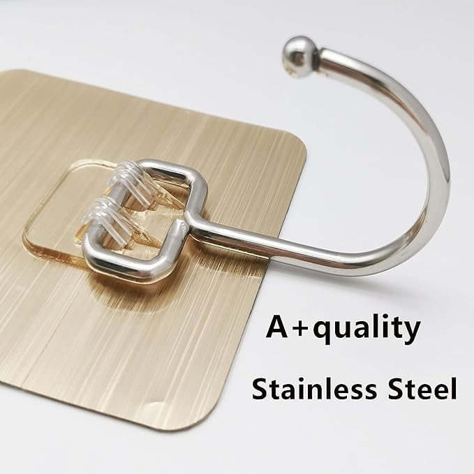Printme Self Adhesive Wall Hooks Sticky Heavy Duty Utility Hook Reusable Wall Hangers for Home Kitchen Bathroom Bedroom Keys Bag Towels Golden Individual Pack of 5 - Image 4