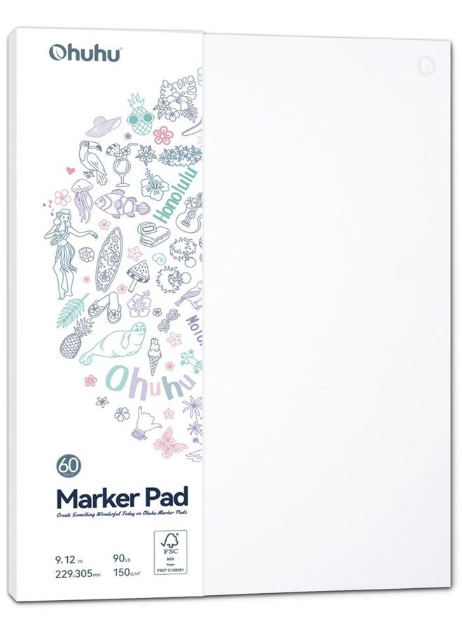 Ohuhu - Ohuhu Double Sided Marker Pad Art Sketchbook Bleedproof - 9"x12" Large Paper Size - 90LB/150GSM Smooth Drawing Paper - 60 Sheets/120 Pages, Glue-Bound Sketching Book for Alcohol Markers Christmas Gift - Image 1
