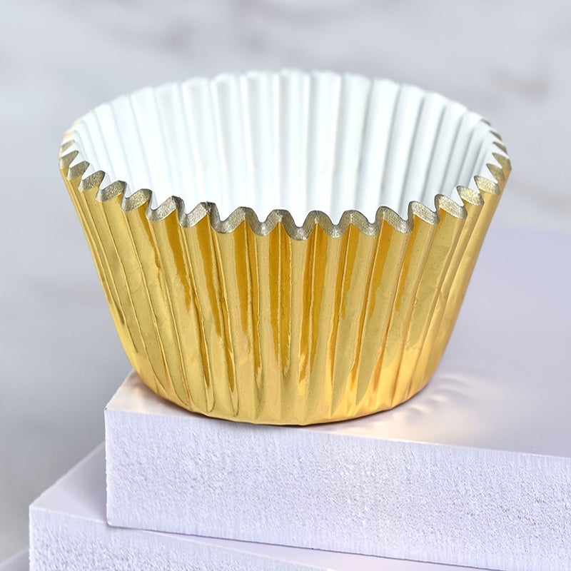 Golden Paper Cupcake Cups 50 Pcs Waterproof Oil Resistant Baking Cups - Image 1