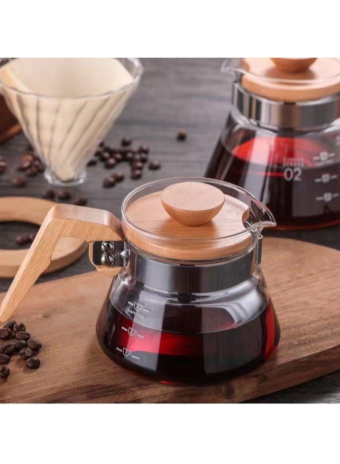 ابريق قهوة زجاجي 600مل مسكة خشبية / اغراض القهوة المقطرة - Image 3