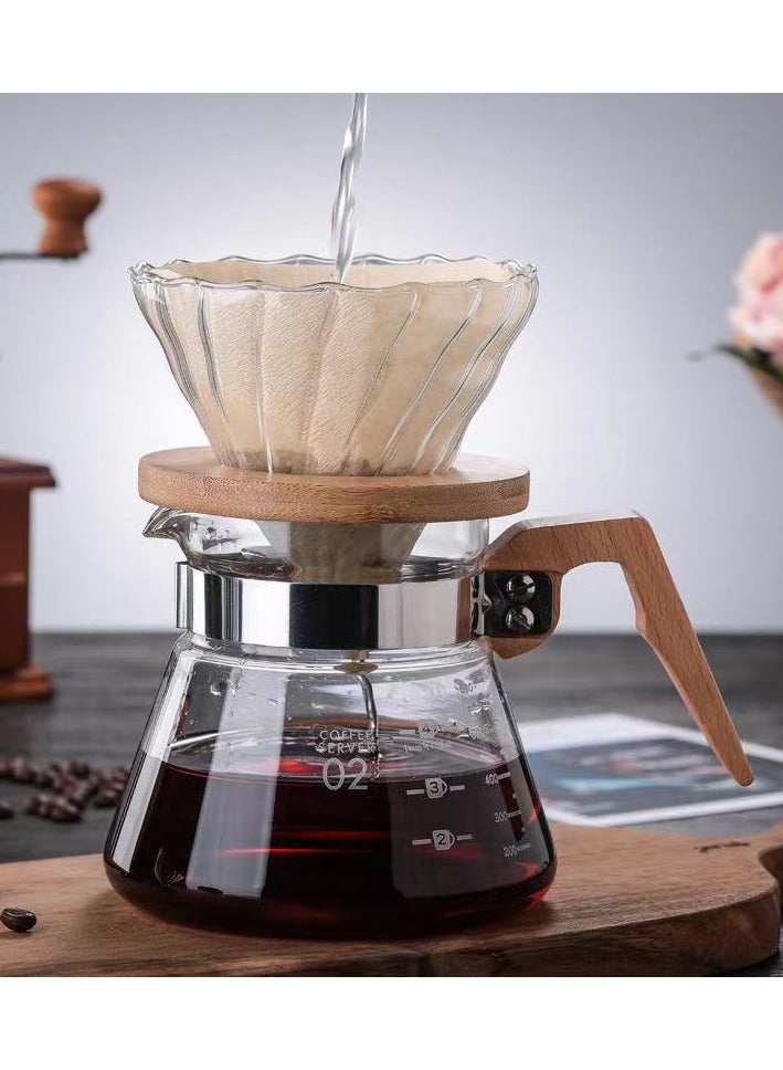 ابريق قهوة زجاجي 600مل مسكة خشبية / اغراض القهوة المقطرة - Image 1