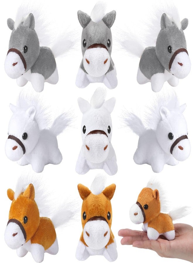 Zomiboo 9 Pack Horse Stuffed Animals Plush Toy Standing Stuffed Horse 4 Inch Mini Plush with Detachable Chain for Animal Theme Party Birthday Decoration Supplies (Bright Style) - Image 1