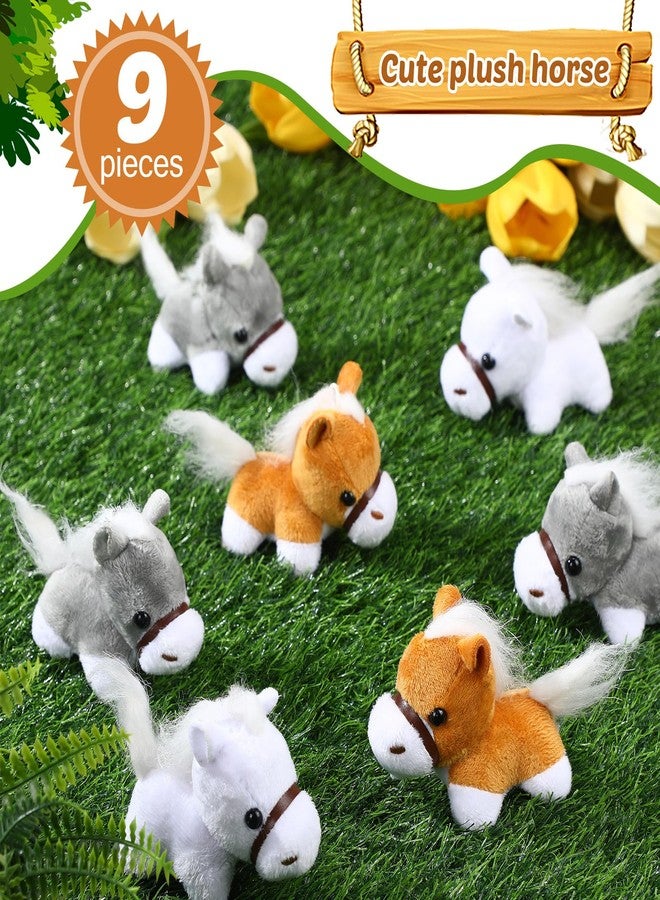 Zomiboo 9 Pack Horse Stuffed Animals Plush Toy Standing Stuffed Horse 4 Inch Mini Plush with Detachable Chain for Animal Theme Party Birthday Decoration Supplies (Bright Style) - Image 2