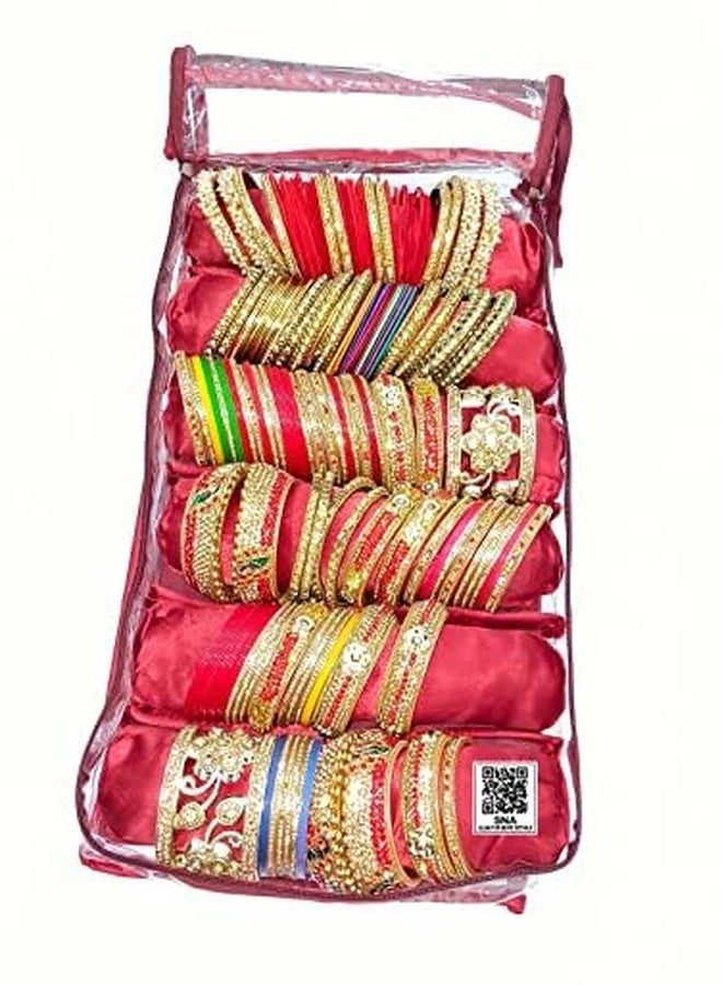 SNA 6 Rods Satin Bangle Bag Bracelet Bag Jewelry Storage Organizer Jewelry Kit Vanity Jewellery Vanity Box | Golden, Beige - Image 2