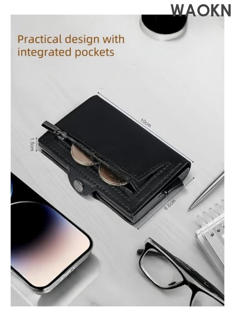 WAOKN Men's advanced tracking anti-theft wallet, made of leather material, with card slot holder, magnetic seal and coin pocket anti-theft credit card wallet, the ideal gift for men (black). - Image 3