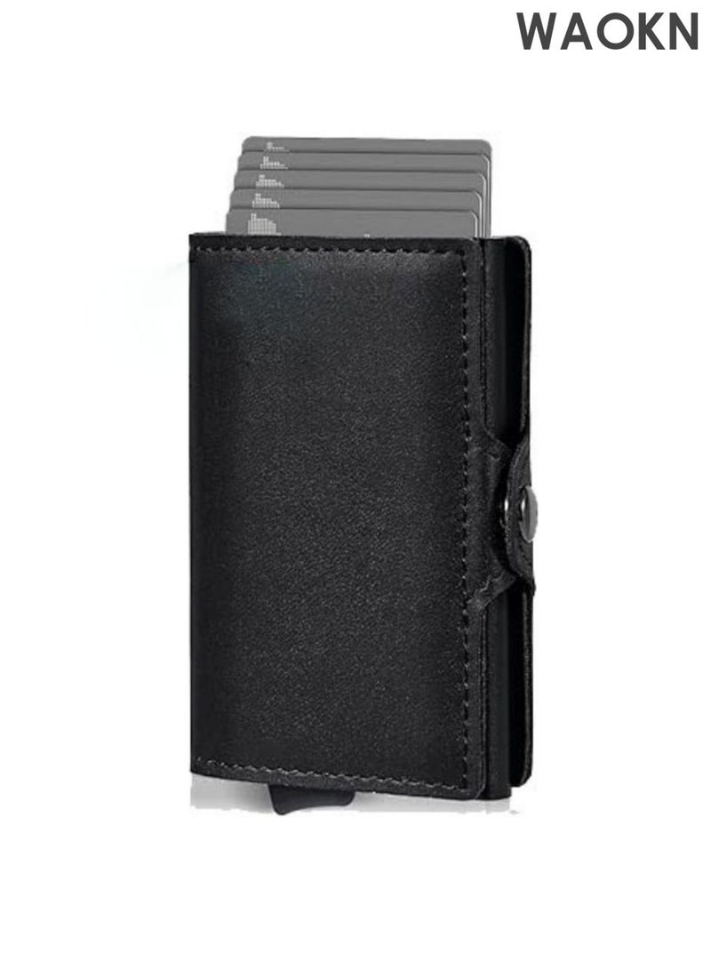 WAOKN Men's advanced tracking anti-theft wallet, made of leather material, with card slot holder, magnetic seal and coin pocket anti-theft credit card wallet, the ideal gift for men (black). - Image 1