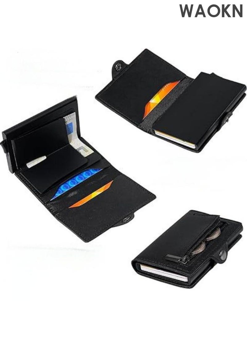 WAOKN Men's advanced tracking anti-theft wallet, made of leather material, with card slot holder, magnetic seal and coin pocket anti-theft credit card wallet, the ideal gift for men (black). - Image 2