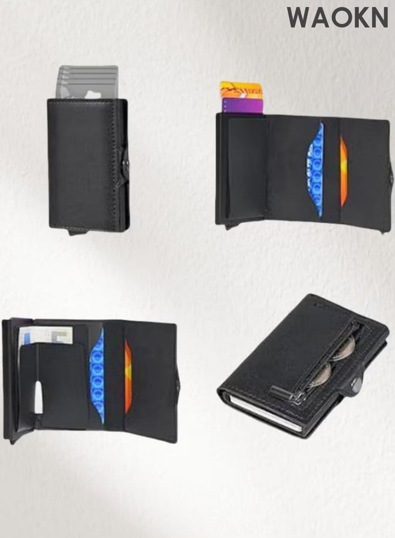 WAOKN Men's advanced tracking anti-theft wallet, made of leather material, with card slot holder, magnetic seal and coin pocket anti-theft credit card wallet, the ideal gift for men (black). - Image 5