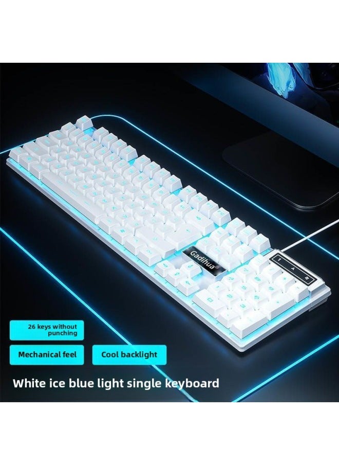 Generic Mechanical Feel Game Backlit E-sports Office USB External Full-size Blue And White Double White Wired Keyboard-Color:White Blu-ray Keyboard [mechanical Feel] - Single Keyboard [one Year Warranty] + E-sports Mouse  - Image 1