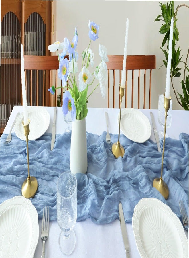 1 عبوة مفرش طاولة من قماش الجبن الأزرق الداكن، مفرش طاولة أزرق بطول 10 أقدام، مفرش طاولة شاش أزرق رومانسي باللون الأزرق الفاتح، مفرش طاولة طويل من قماش الجبن لحفلات الزفاف، زينة المائدة - Image 3