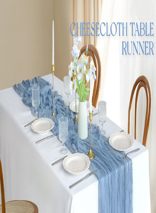 1 عبوة مفرش طاولة من قماش الجبن الأزرق الداكن، مفرش طاولة أزرق بطول 10 أقدام، مفرش طاولة شاش أزرق رومانسي باللون الأزرق الفاتح، مفرش طاولة طويل من قماش الجبن لحفلات الزفاف، زينة المائدة - Image 2