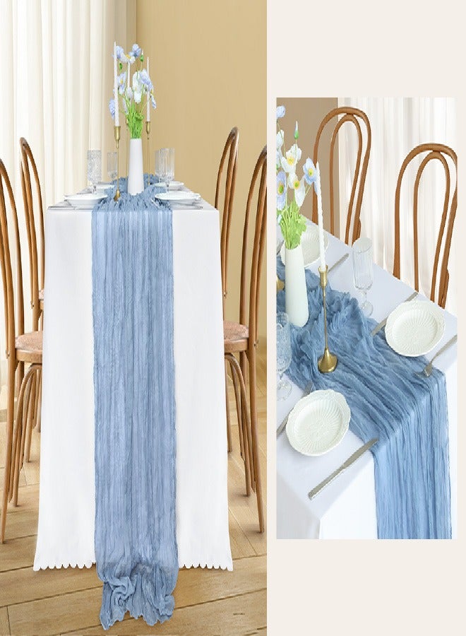 1 عبوة مفرش طاولة من قماش الجبن الأزرق الداكن، مفرش طاولة أزرق بطول 10 أقدام، مفرش طاولة شاش أزرق رومانسي باللون الأزرق الفاتح، مفرش طاولة طويل من قماش الجبن لحفلات الزفاف، زينة المائدة - Image 4