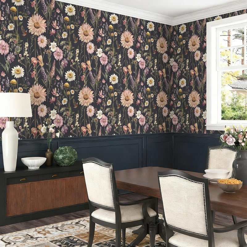 Livebor Dark Floral Peel and Stick Wallpaper Vintage Floral Contact Paper 16.9â€ x 118.1â€ Bird Flower Wallpaper Peel and Stick Boho Flower Self Adhesive Removable Wall Paper Decor for Cabinets Vinyl - Image 5