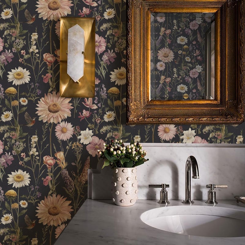 Livebor Dark Floral Peel and Stick Wallpaper Vintage Floral Contact Paper 16.9â€ x 118.1â€ Bird Flower Wallpaper Peel and Stick Boho Flower Self Adhesive Removable Wall Paper Decor for Cabinets Vinyl - Image 2