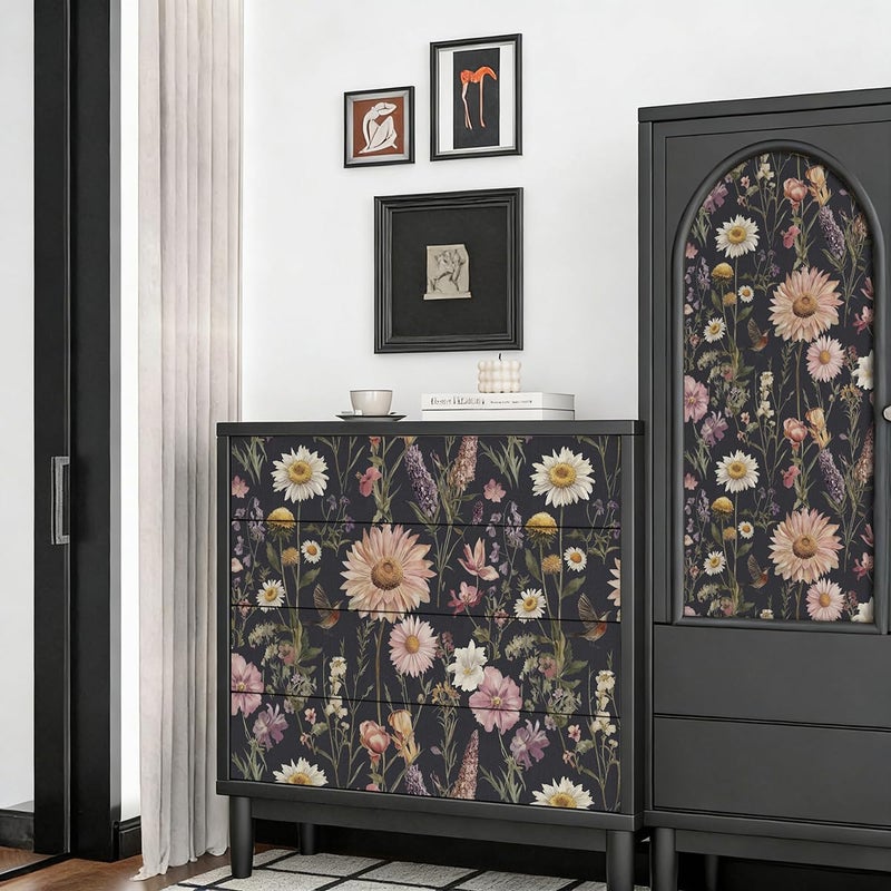 Livebor Dark Floral Peel and Stick Wallpaper Vintage Floral Contact Paper 16.9â€ x 118.1â€ Bird Flower Wallpaper Peel and Stick Boho Flower Self Adhesive Removable Wall Paper Decor for Cabinets Vinyl - Image 3