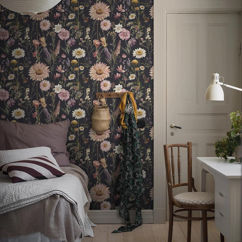 Livebor Dark Floral Peel and Stick Wallpaper Vintage Floral Contact Paper 16.9â€ x 118.1â€ Bird Flower Wallpaper Peel and Stick Boho Flower Self Adhesive Removable Wall Paper Decor for Cabinets Vinyl - Image 4