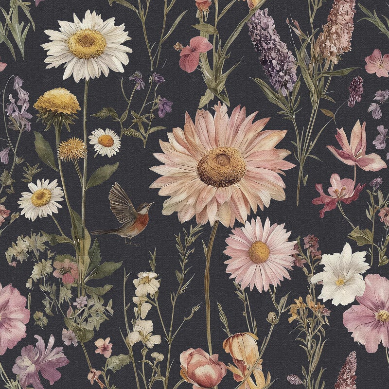 Livebor Dark Floral Peel and Stick Wallpaper Vintage Floral Contact Paper 16.9â€ x 118.1â€ Bird Flower Wallpaper Peel and Stick Boho Flower Self Adhesive Removable Wall Paper Decor for Cabinets Vinyl - Image 1