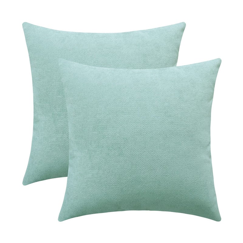 Jeneoo Decorative Seafoam Green Throw Pillow Covers Rustic Farmhouse Super Soft Square Chenille Comfy Solid Cushion Couch Cases for Sofa Bedroom Chair Set of 2 18 x 18 Inches