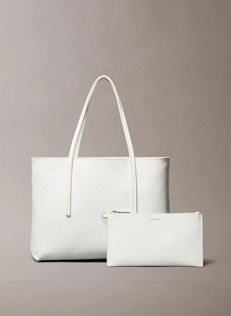 CALVIN KLEIN Allover Monogram Logo Small Tote Bag With Pouch - Image 1