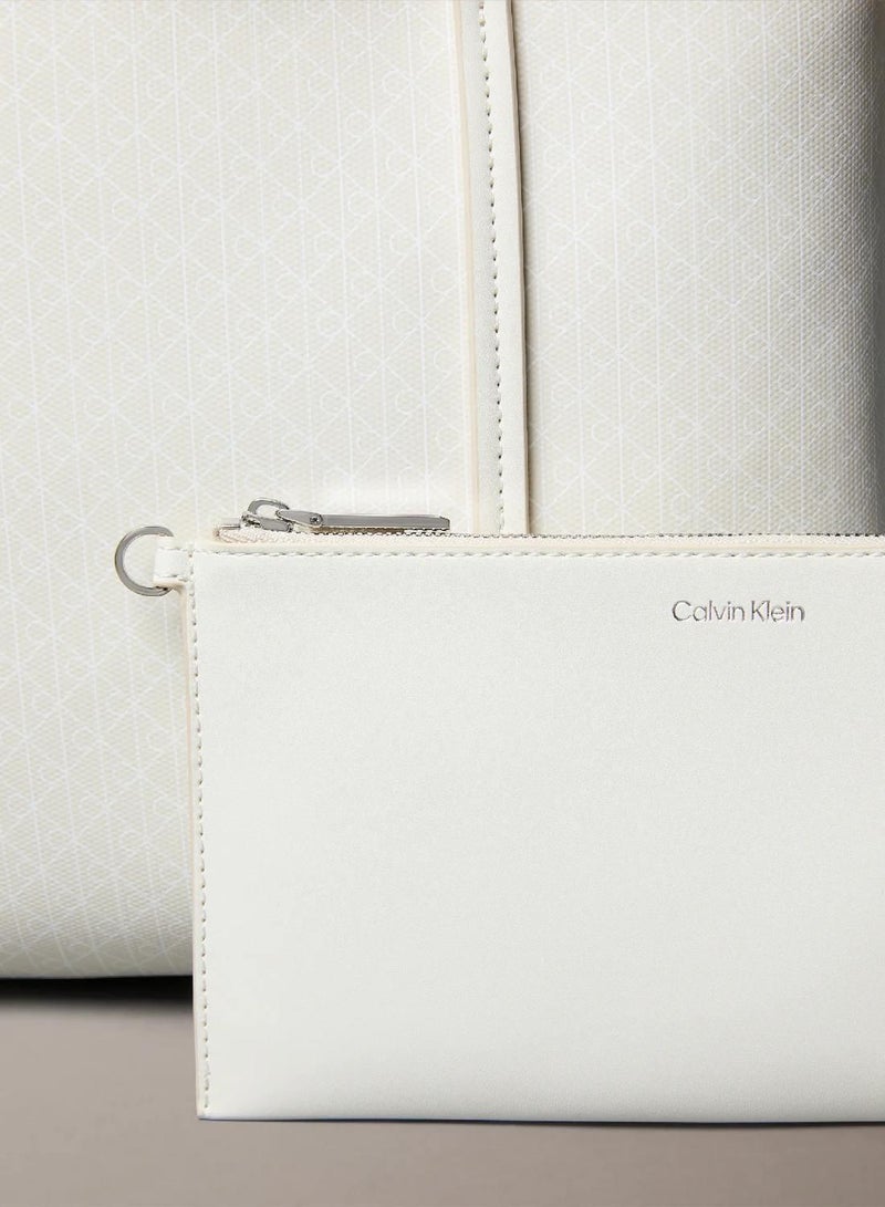 CALVIN KLEIN Allover Monogram Logo Small Tote Bag With Pouch - Image 4