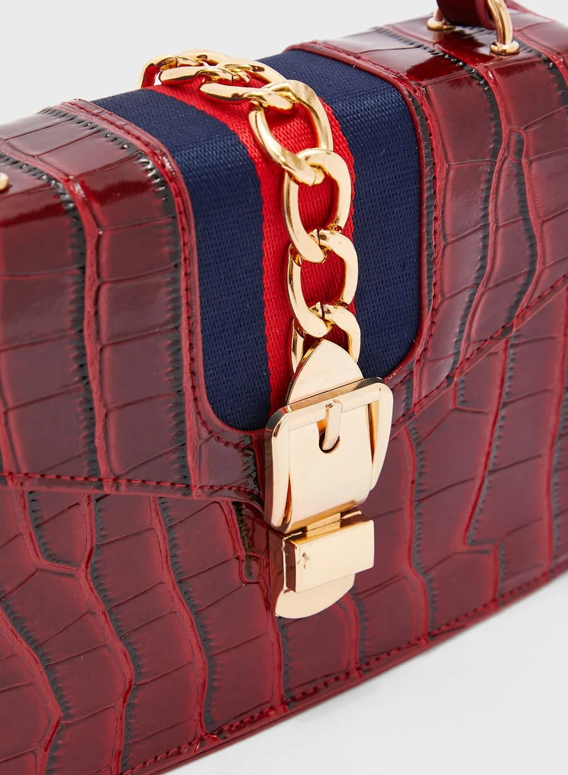 ELLA Croc Handbag With Stripe Tape And Chain
