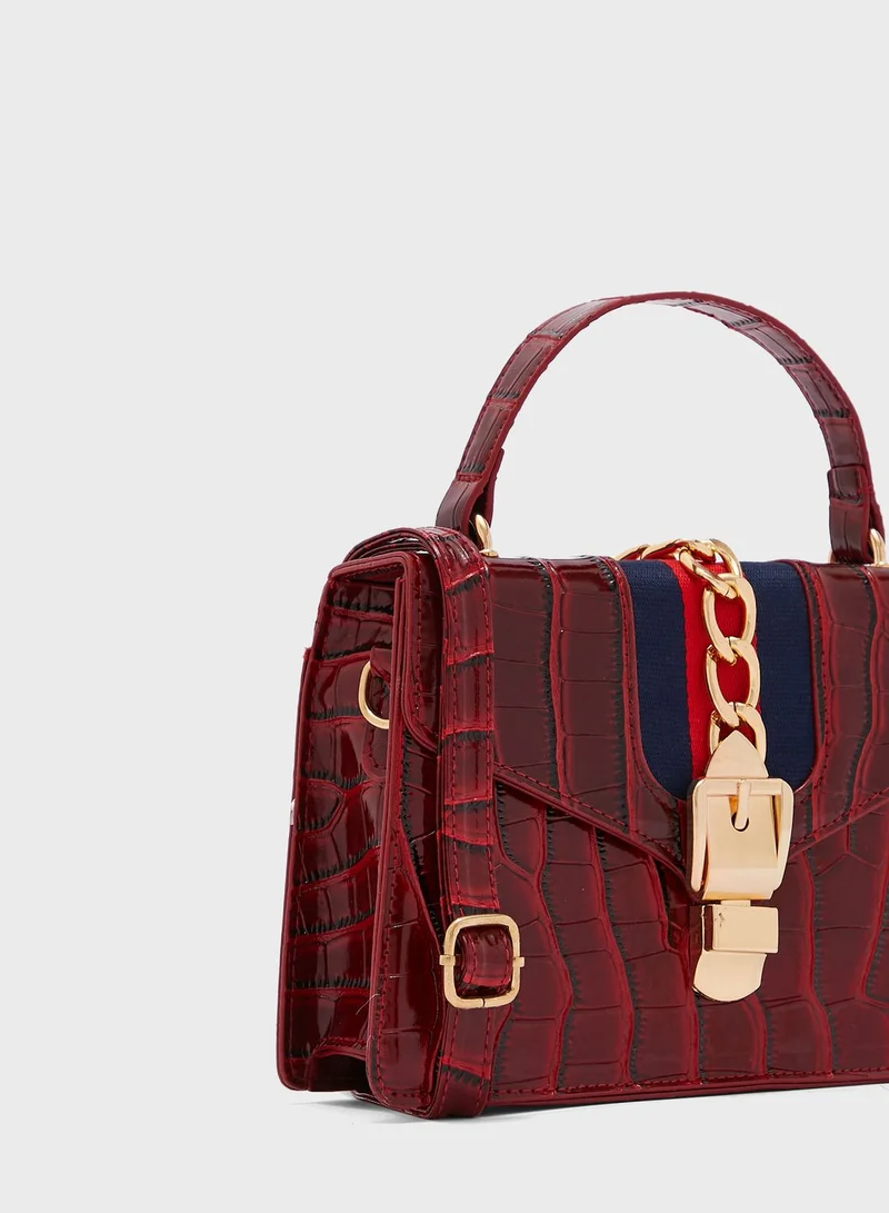ELLA Croc Handbag With Stripe Tape And Chain