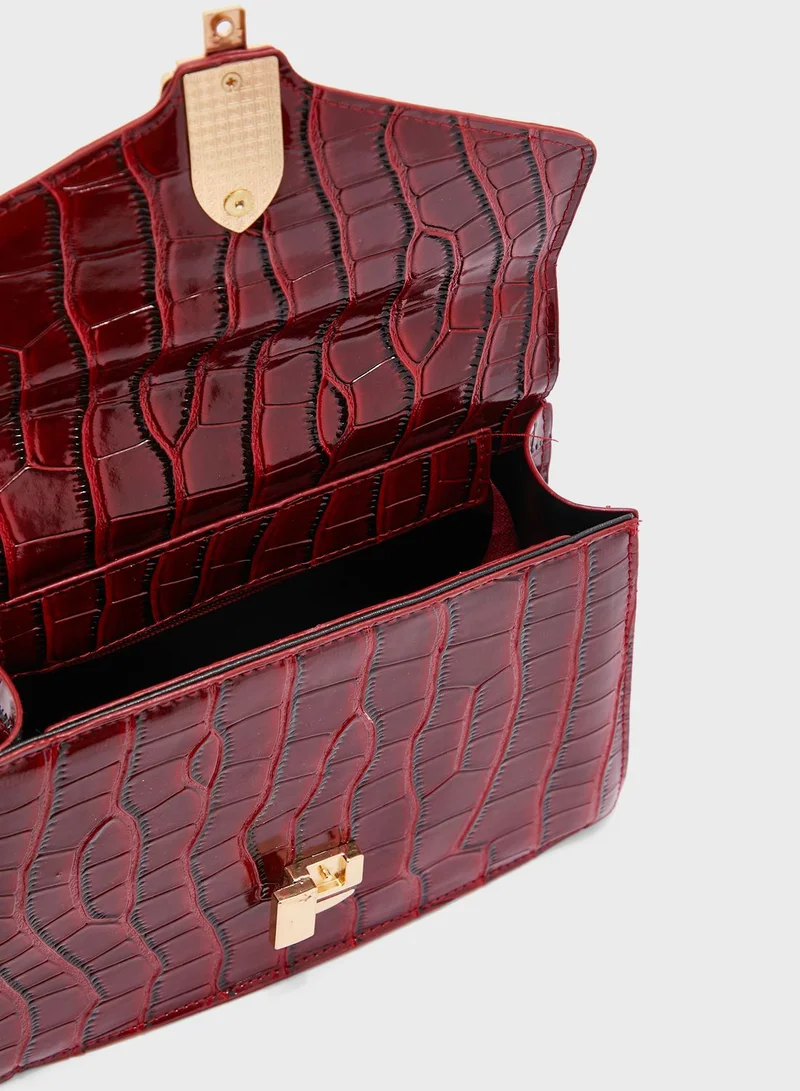 ELLA Croc Handbag With Stripe Tape And Chain