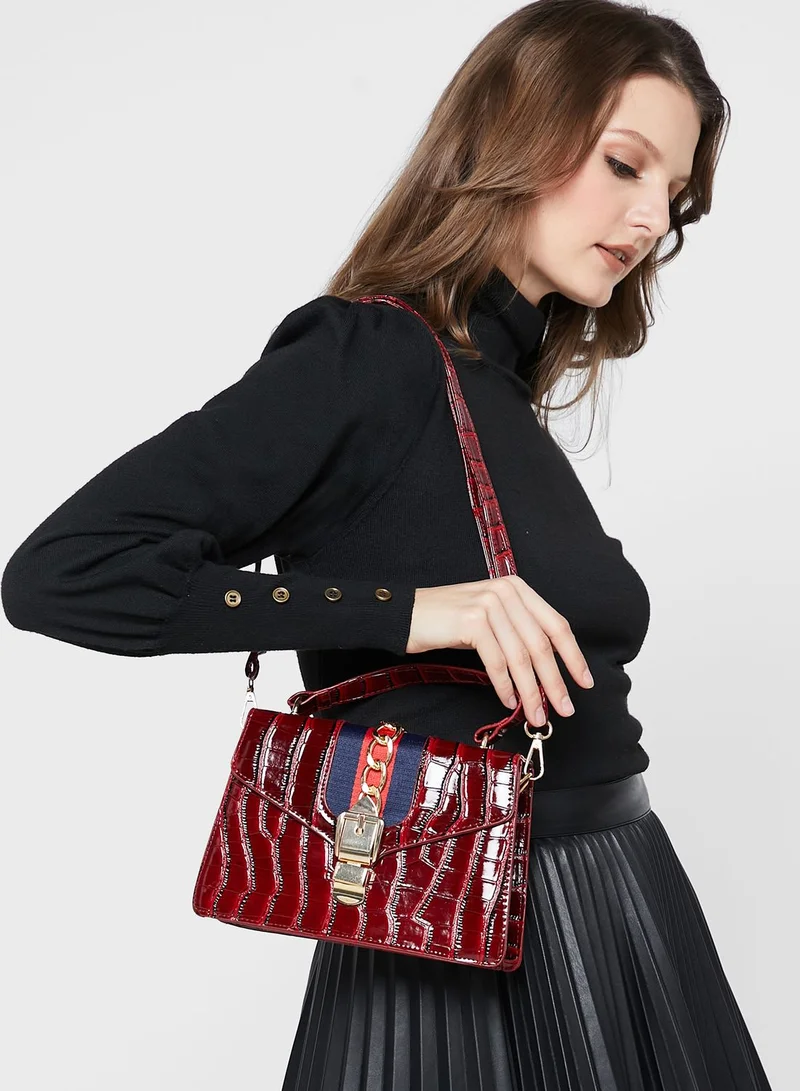 ELLA Croc Handbag With Stripe Tape And Chain
