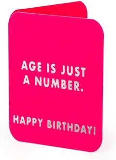Ym Sketch YM Sketch Greeting Card Blank - Happy Birthday Age is Just a Number | Round Edge Square 6.5 x6.5 cm| Luxury Silver Foil Emboss on Pink Neon 