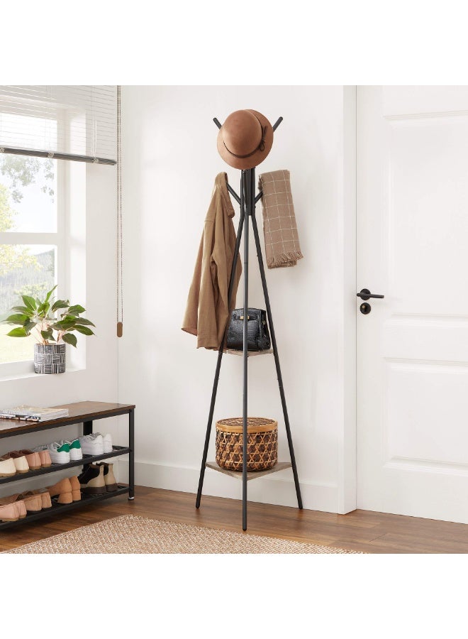 YelaJoy Three-Pronged Coat Rack Freestanding, Coat Hanger Stand, Hall Tree With 2 Shelves, For Clothes, Hat, Bag, Industrial Style, Rustic Brown And Black 180 Cm  - Image 2