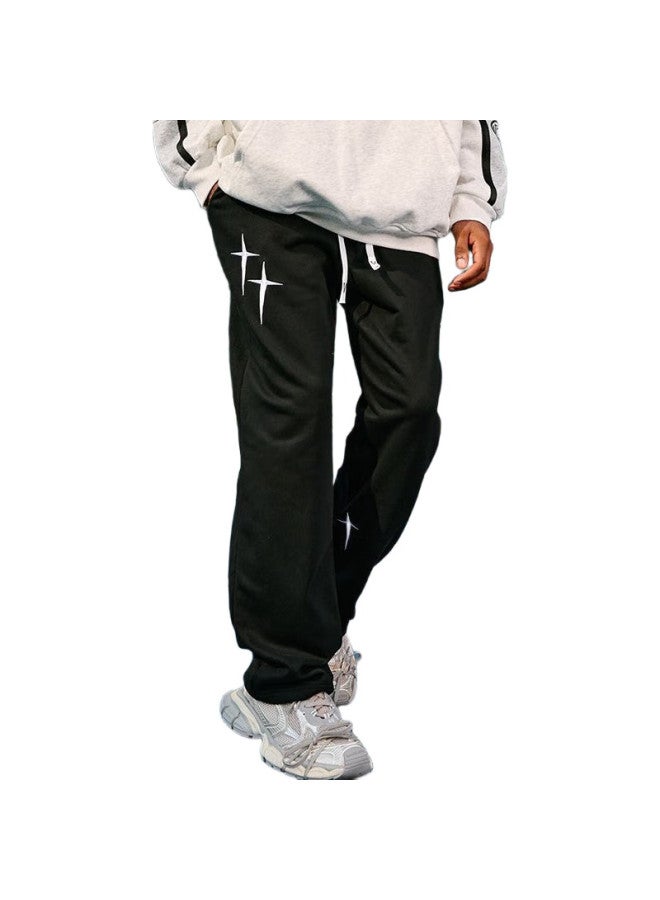 VEIDOORN Men'S Autumn American Training Running Pants Loose Casual Basketball Pants Straight Pants Black L - Image 2