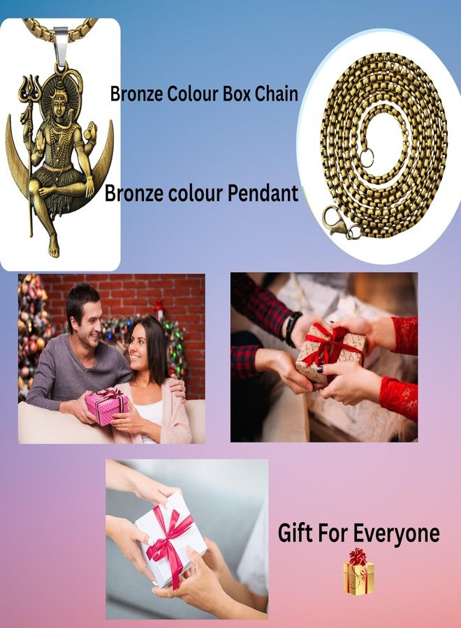 M Men Style Solid Brass Lord Shiva Pendant Necklace With 22 Inch Box Stainless Steel Chain - Hindu God Amulet for Protection & Devotion-Mahadev Amulet Jewelry for Men & Women-SPn2025246 - Image 5