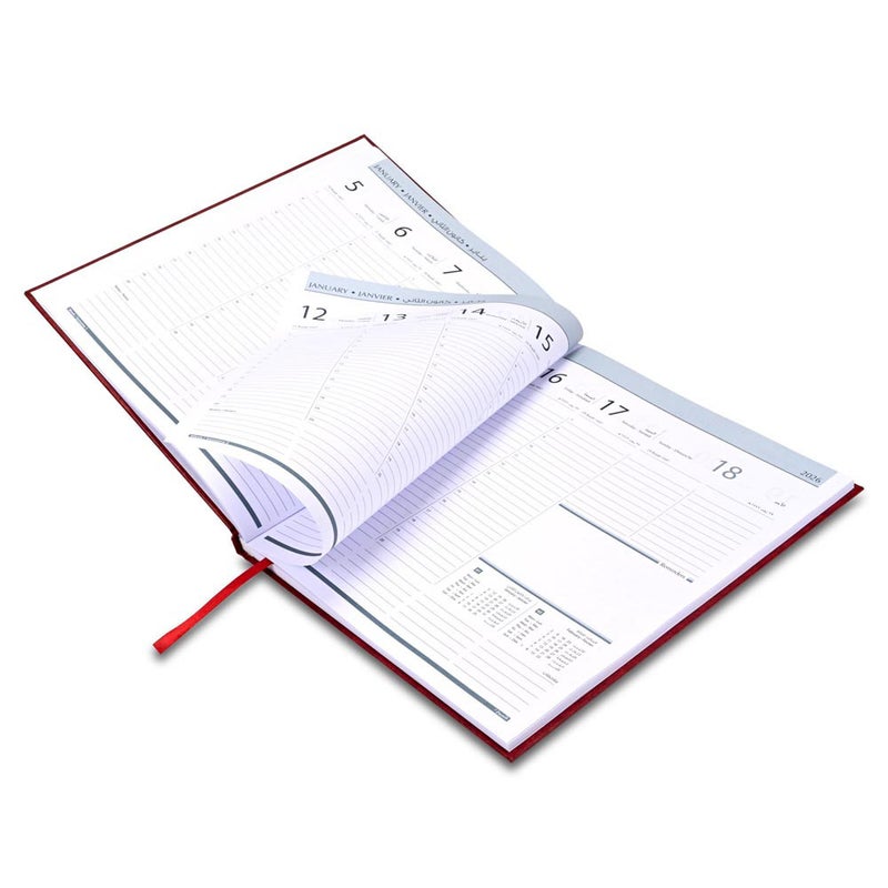 FIS 2026 Executive Diary, 210x260mm, 1 Side Padded Vinyl Cover, 1 Week at a Glance Format, Arabic/English/French, 70gsm White Paper, Maroon Cover-FSDI34AE26MR - Image 4