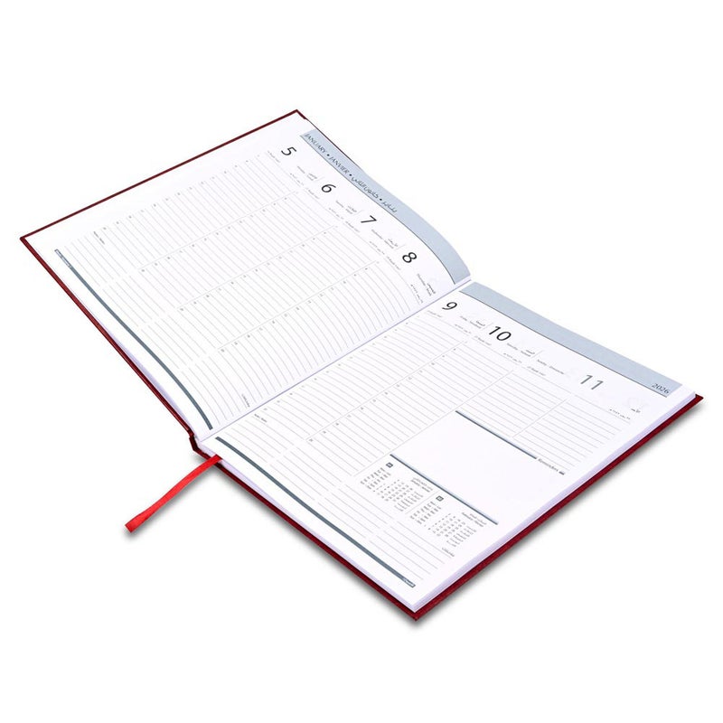 FIS 2026 Executive Diary, 210x260mm, 1 Side Padded Vinyl Cover, 1 Week at a Glance Format, Arabic/English/French, 70gsm White Paper, Maroon Cover-FSDI34AE26MR - Image 3
