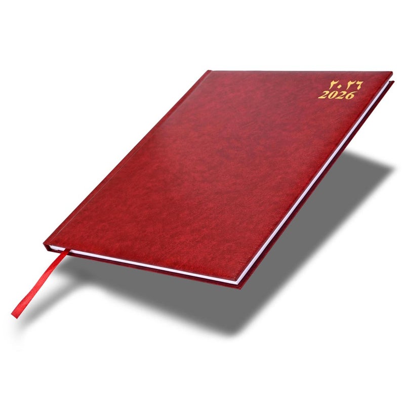 FIS 2026 Executive Diary, 210x260mm, 1 Side Padded Vinyl Cover, 1 Week at a Glance Format, Arabic/English/French, 70gsm White Paper, Maroon Cover-FSDI34AE26MR - Image 1