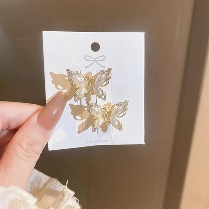 Hair Clips Butterfly Hair Claw Clips Small 2 PC Mini Hair Claws for Party Wedding Daily Silver Hair accessories for Women Ladies Girls Flower Girls Bridesmaids